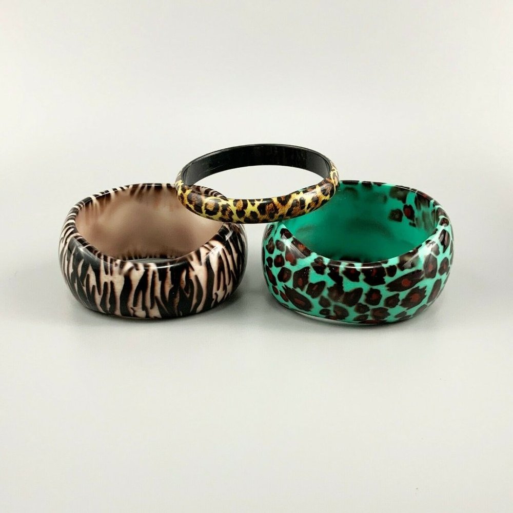Animal Print Plastic Bangle Lot Stack Asymmetric - image 3